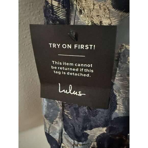 Lulu’s Cheerfully Perfect Blue Floral Jacquard Puff Sleeve Mini Dress Size M New - Picture 14 of 15